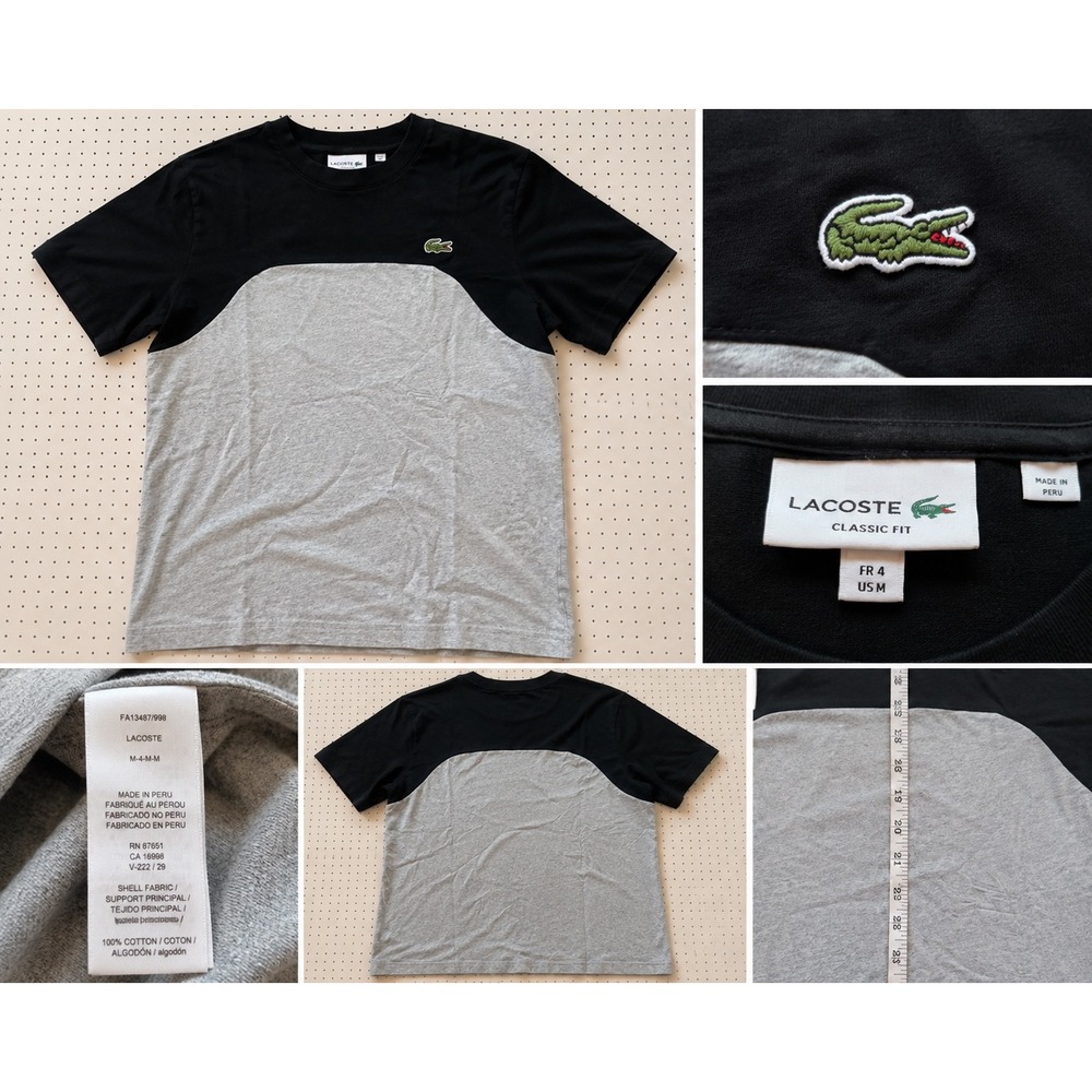 Lacoste Colorblock T Shirt‎ Mens Medium Black Gray Embroidered Logo Classic Fit